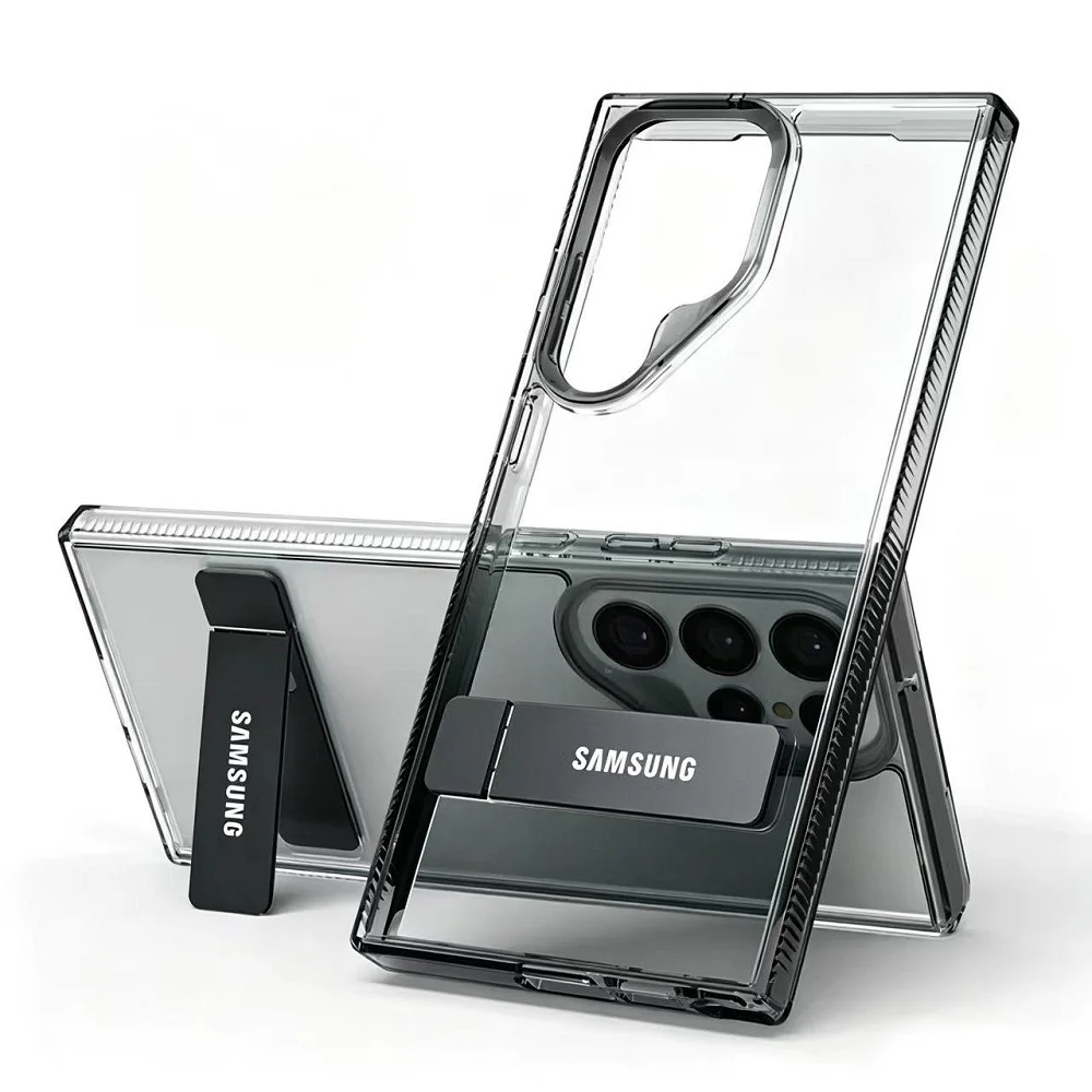 Premium Transparent Shockproof Metal Holder Case with Stand