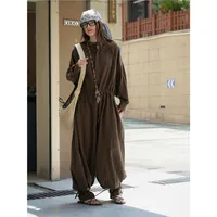 Johnature Fashion Japanese Fall 2025 New Relaxed Waist Wide-leg Casual Loose Jumpsuit Breathable Bodysuits For Women - Image 5