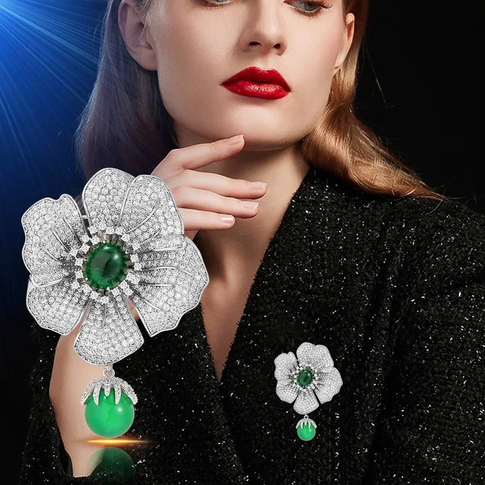 Women Jewelry Crystal Flower Luxury Brooches Elegant Large Full Badges Lady Casual Party Banquet Boutique Accessories Corsage