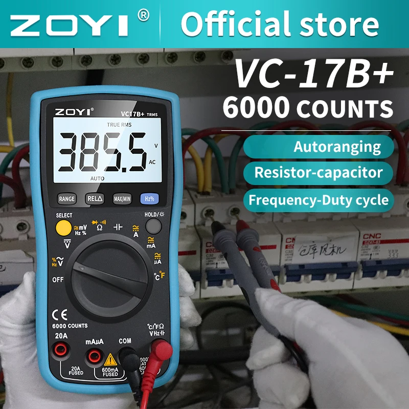 ZOYI Digital Multimeter VC17B+, 6000 counts professional digital multimeter multitester transistor capacitor tester LCR ESR meter