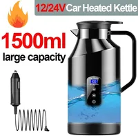 Nouvelle bouilloire électrique de voiture 1500ML 12V 24V à ébullition rapide en acier inoxydable 304 pour voyage et camping, bouteille d'eau chaude, bouilloire à eau chaude 1