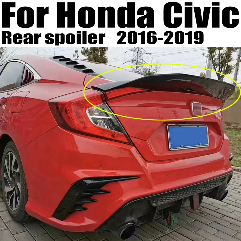 

For Honda Civic 10th generation 2016-2019 4-door rear trunk lid trunk car spoiler fender black carbon shaped accessories