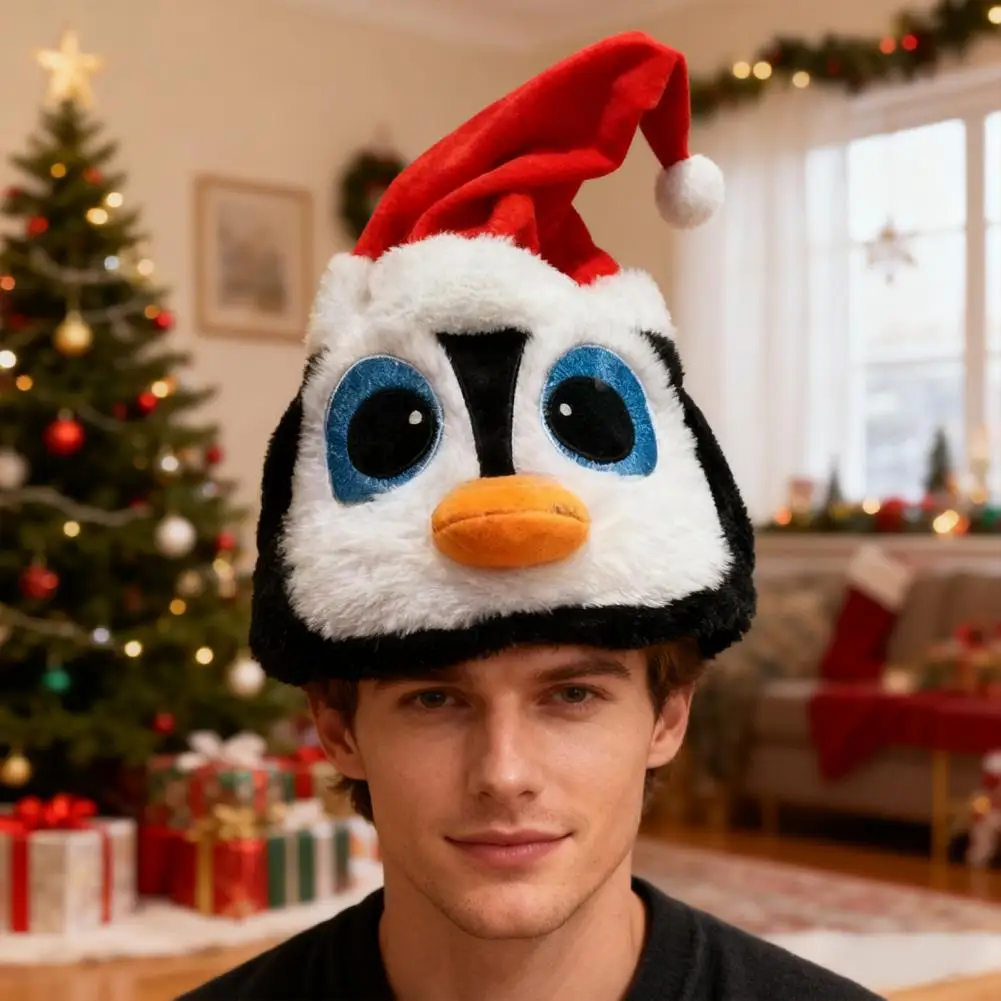 40*20cm Santa Hat Soft Plush Christmas Hat With Light Sound Show Elastic Band Christmas Hat Costume Accessory Holiday Party Gift