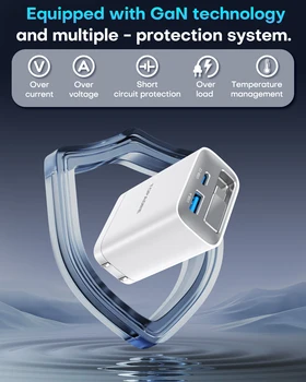 65W GaN PD3.1 Fast Charger With Retractable Cable , 3-Port Type-C + USB-A Travel Adapter For IPhone , Laptops, Galaxy Series 4