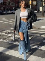 BKQU 2024 Summer Denim Mini Skirts Y2K Aesthetic 3D Flowers Design High Waist Micro Skirts Skinny Wrap Jeans Penceil Skirt Women - Image 5