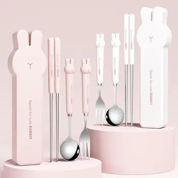 세트 만화 Miffyyed 야외 휴대용 식기, 마녀 하트, 귀여운 커트레이 상자, 심플한 젓가락 및 숟가락