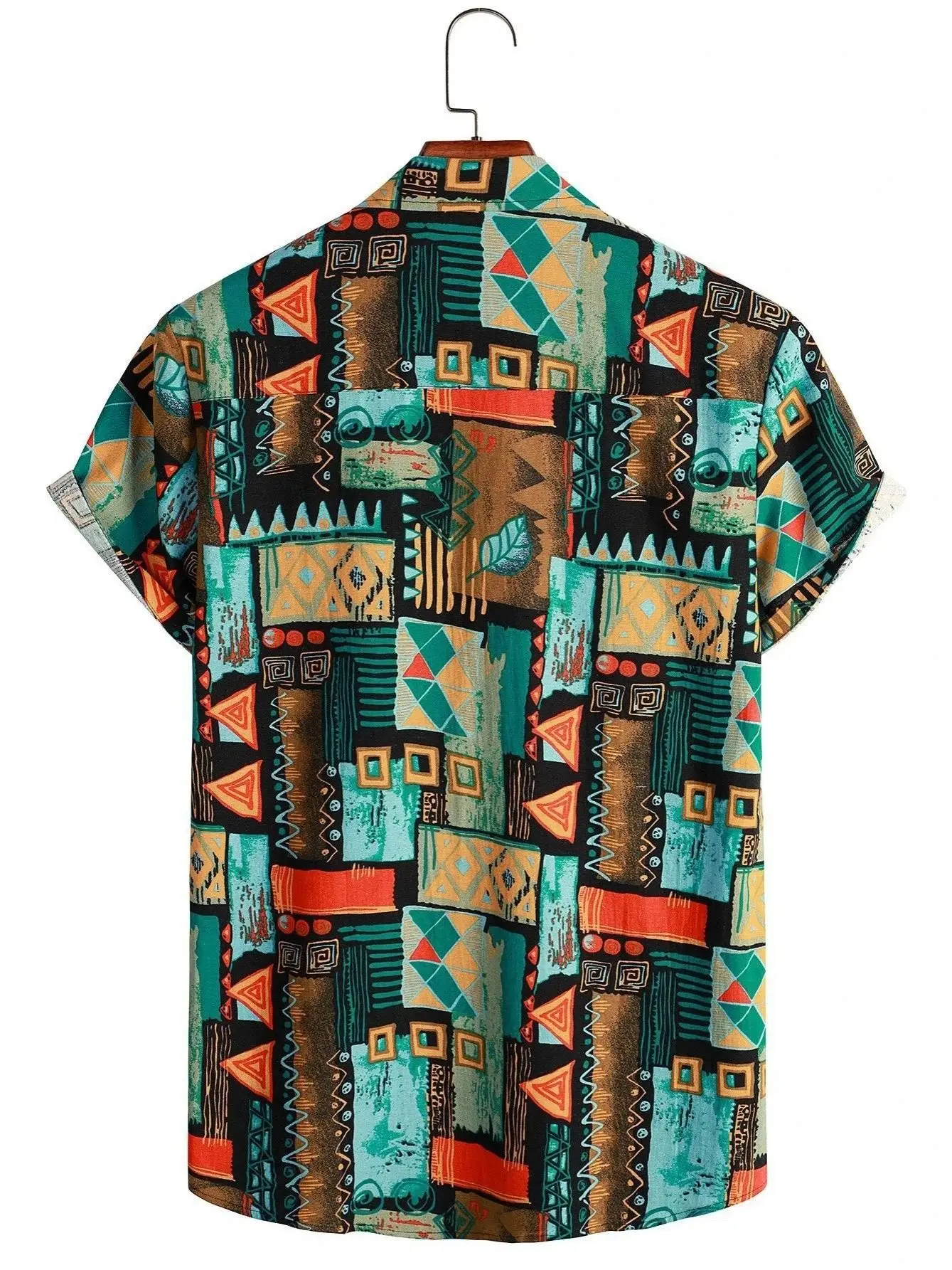 2024 Men's Fashion Retro Printed Short Sleeve Shirt Men's Hawaiian Printed Shirt Retro Totem Print Men's Oversized Tops SIZE 5XL 2