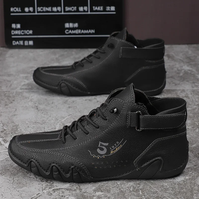 Ankle Leather Boots Men Fashion High Top Casual Shoes Handmade Botines Hombre Botte Homme Plus Big Size 48 49 50