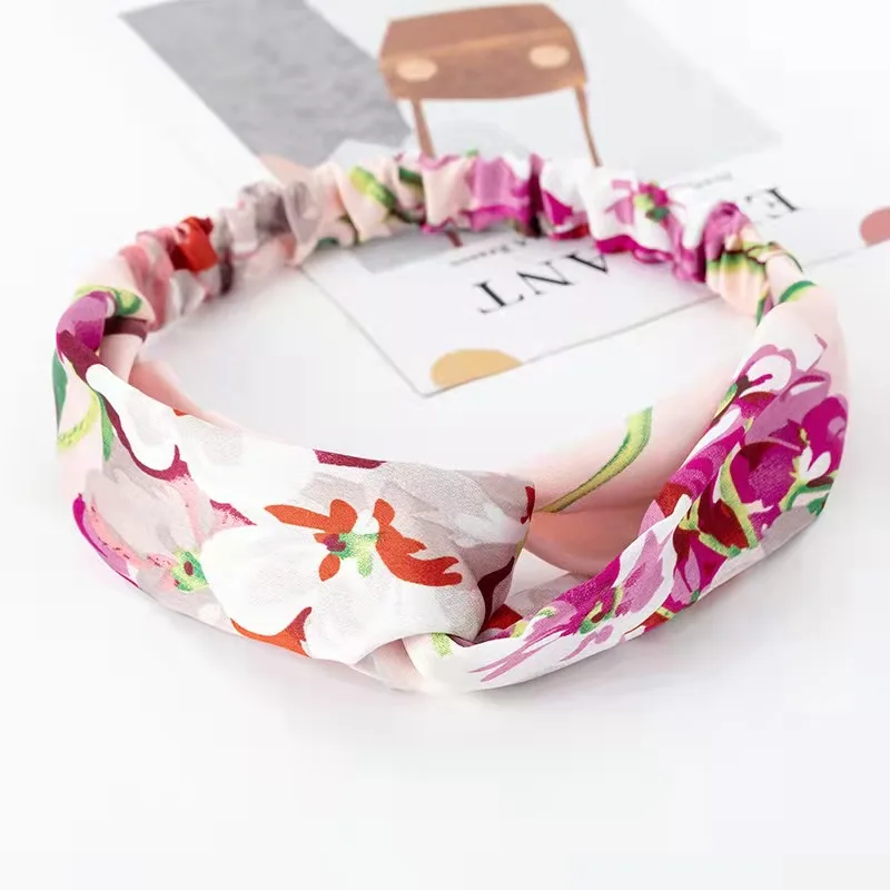 Mode WomenFloral Stirnband Haar Zubehör Leopard Kreuz Verknotet Bogen Chiffon Haarband Mädchen Kopfschmuck Damen Hoop Headwear – Detail 14