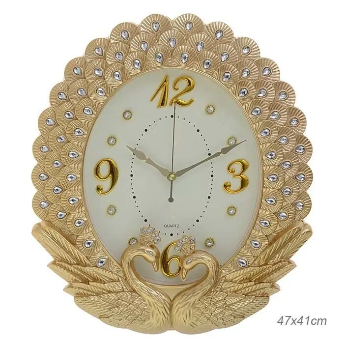 Wall Clock gold/4514zt 47x41/pack 12/peacocks wall clock large | Дом и сад