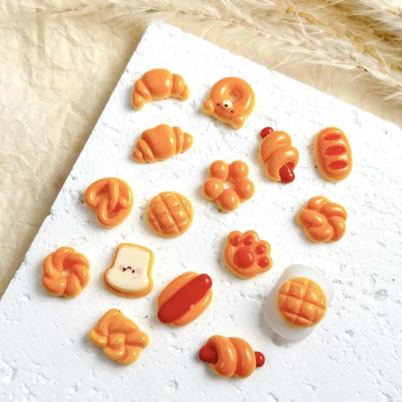 30PCS Nette Kreative Wurst Brot Nail art Dekorationen Simulierte Smiley Toast Katze Pfote Brot Dessert Serie Nagel Charms DIY nägel – Detail 6