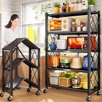 Nordic Iron Kitchen Cabinet Rack Floor-standing Multi-layer Microwave Oven Storage Racks Home Furniture Foldable Storage Shelf 2