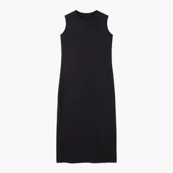 2024 Women's Ankle-Length Maxi Cardigan Dress in Natural Ribbed Fabric - S (Black dress)