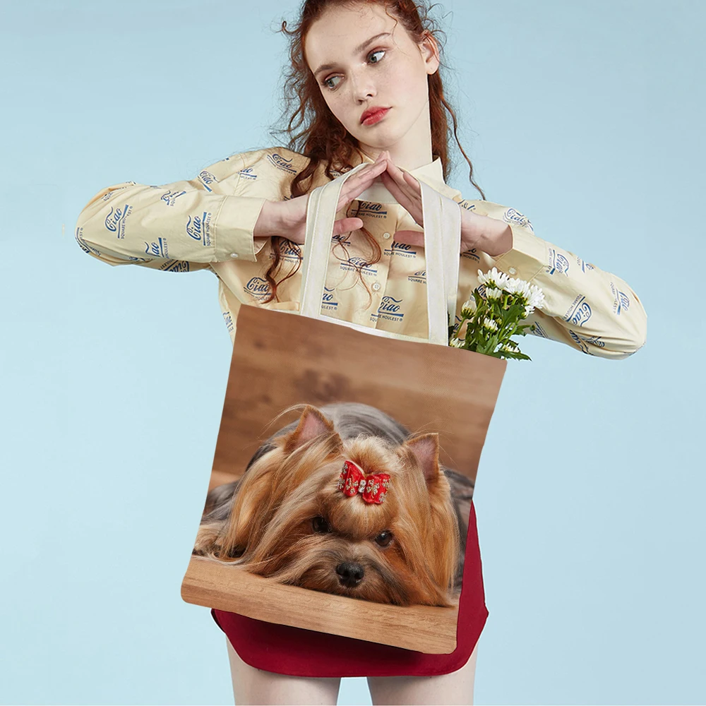 

Миниатюрная складная сумка для покупок для йоркширского терьера, многоразовая Повседневная модная двусторонняя сумка-тоут для домашних животных и собак, сумка на плечо для женщин