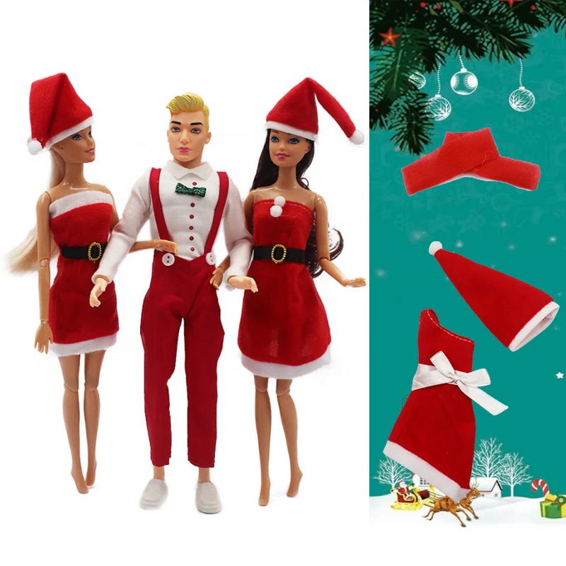New Christmas Costume Clothes for Barbie and Ken 4 Sets A Pack with Free Gift Scarf Toys for Girls Christmas Day's Present 30cm