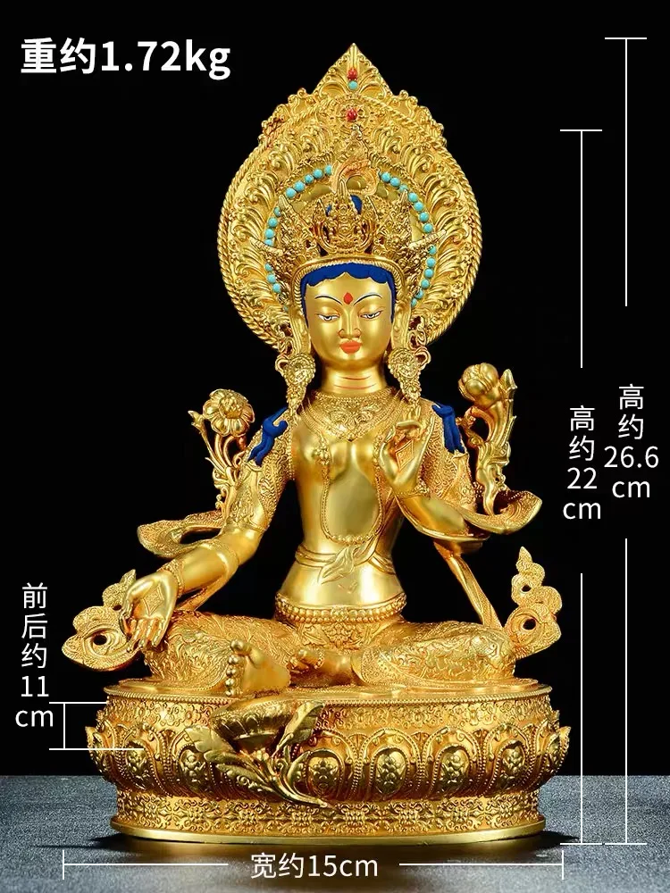 

35CM large GOOD Buddhist supplies Temple buddha statue Buddhism Family protection Green Tara Guanyin buddha Gold plating copper