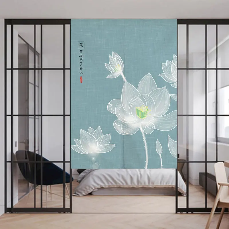 

New Chinese Lotus Door Curtain Living Room Bedroom Kitchen Hlaf Curtain Japanese Curtain Noren Feng Shui Curtain