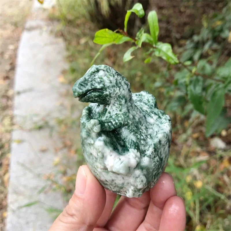 

6.4cm Natural Qinhai Jade Crystal Dinosaur Egg Carved Figurines Room Ornament Healing Minerals Crafts Home Decoration 1pcs