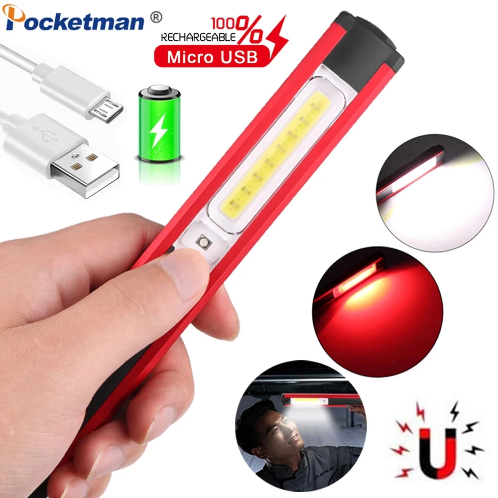 

Portable COB LED Work Light Flashlight with Magnetic Base Emergency Light Torch Outdoor Camping Inspection Waterproof Light