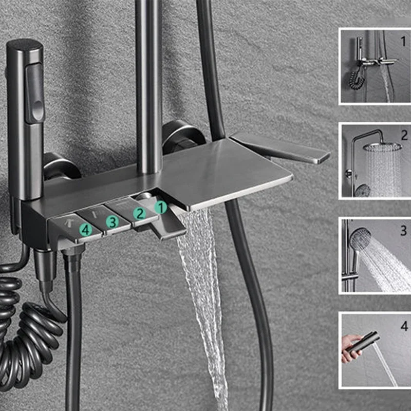 

Piano Key Shower Set Bathroom Shower Sistem Gray Bathtub Faucet Wall-mounted Bathtub Shower Faucet Pressure Spray Bathroom Set