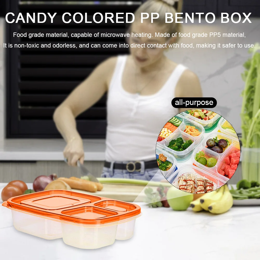 Disposable Plastic Bento Lunch Box For Microwavable PP With 3 Compartment