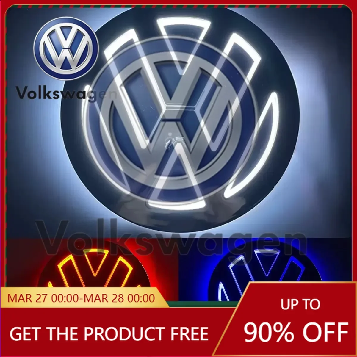 폭스바겐 자동차 스티커 11cm 5D 로고 라이트 LED 리어 배지 프론트 그릴 ..