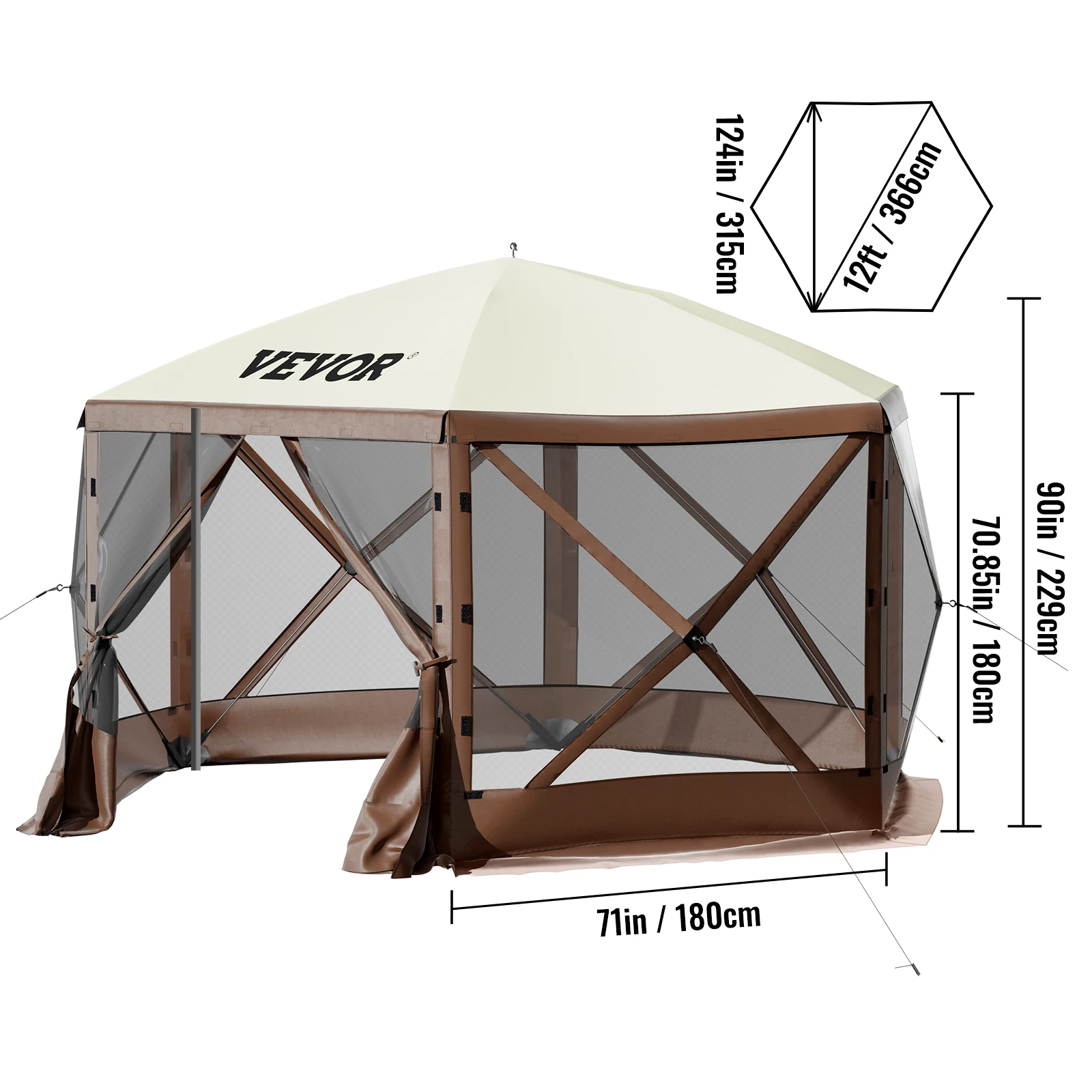 VEVOR Pop-up Camping Gazebo Camping Canopy Shelter 6 Sided 12' x 12' / 10' x 10' Sun Shade Tents & Canopies & Hiking