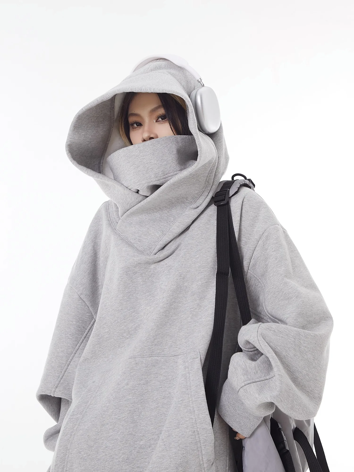 Fashion Commuter All-Match Retro Women's Hoodie Autumn and Winter Fleece-Lined Thick Solid Color Loose Hooded Sweatshirts