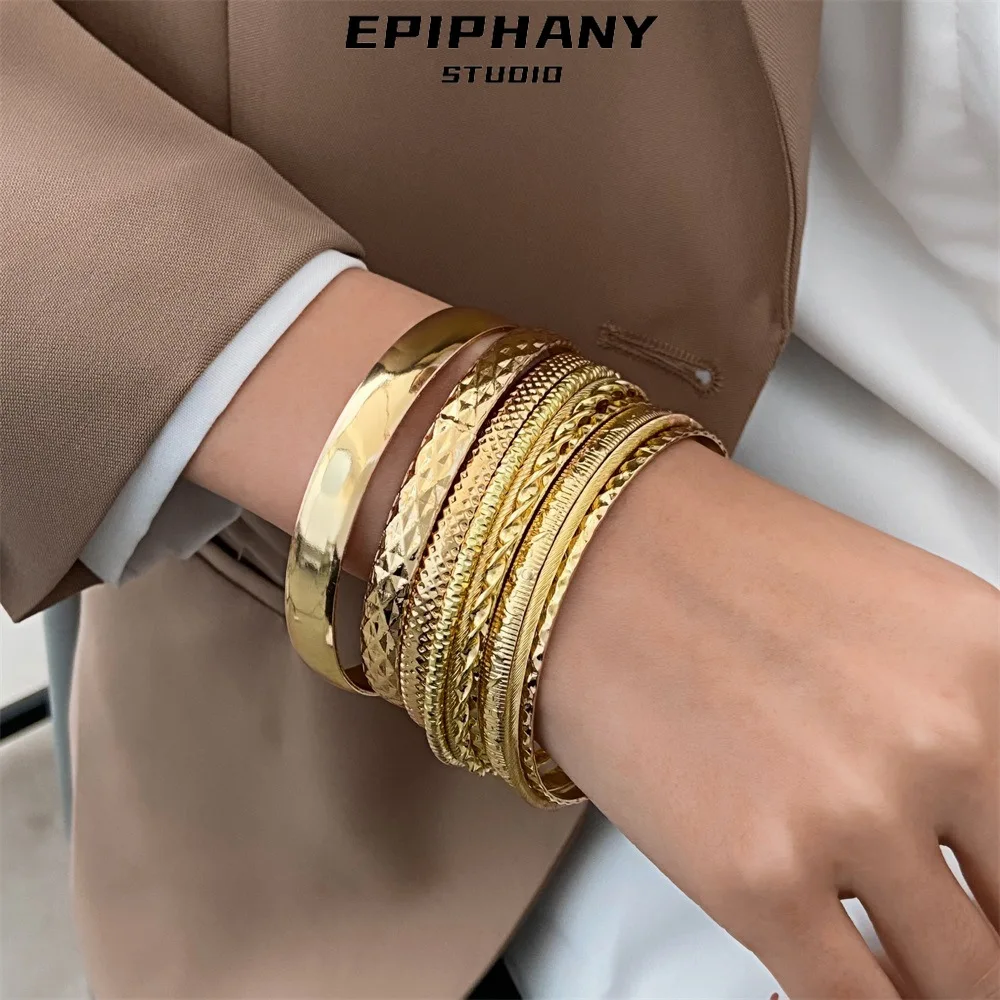 

10 шт./комплект, женские золотистые блестящие браслеты-цепочки