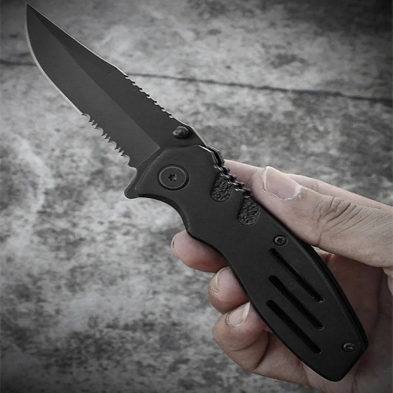 

Multifunctional folding pocket knife tactical military with black aluminum handle blade knife