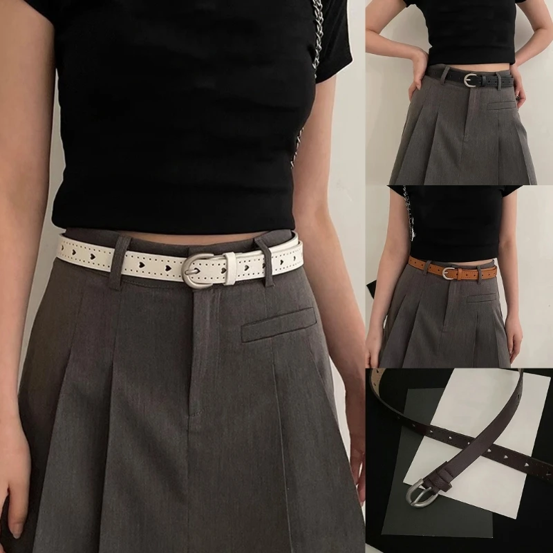 

Y166 Wear Resistant Adult Waist Belt with Adjust Heart Hole Waistband PU Leather Waist Belts for Rock Fan Wear Resistant