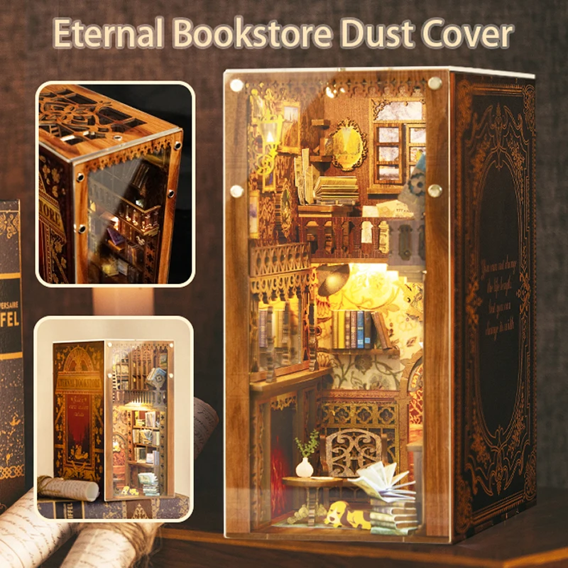 Cutebee Diy Livro Nook Kit Casa Em Miniatura Transparente Capa De Poeira Para Eterna Livraria