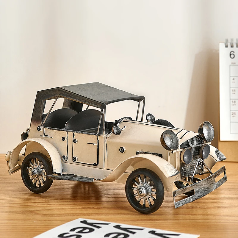 

Modern European Style Iron Art Old Car Model Craft Desktop Ornaments Kids Toy Collection Gifts Decoration for Home Bedroom Decor