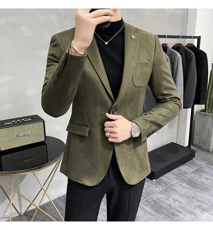 blazer for men wedding Color 6 Costume Homme Deerskin Jacket Suit Men Casual Slim Blazer Hombre Suit Leather Jacket Men Terno Masculino Men Clothing casual blazer