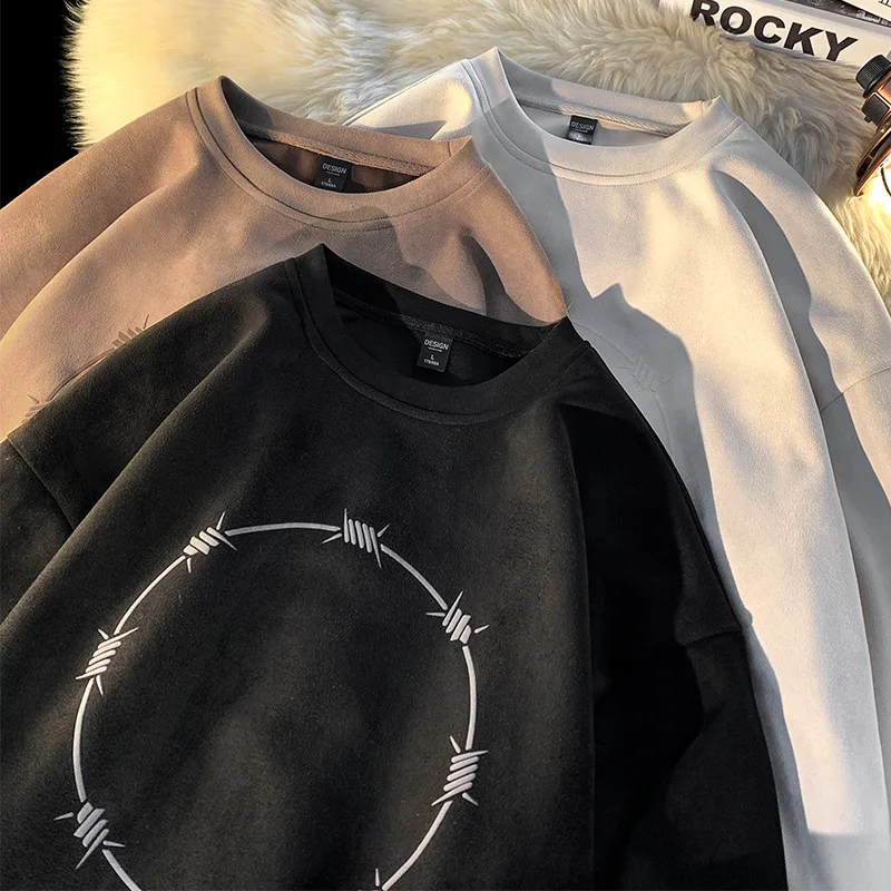 

Suede Round Neck Hoodies Men Letter Printed Fashion Designer Brand Sweatshirts Male Hip Hop Spring Autumn New T-Shirt Jumper