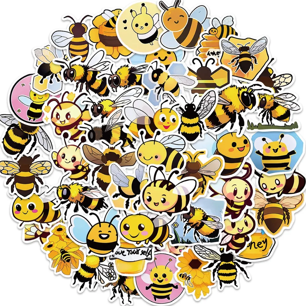 

10/50Pcs Yellow Little Bee Stickers for Laptop Skateboard Guitar Stationery Stickers DIY Fridge Car Bottle Decals Kids Toys