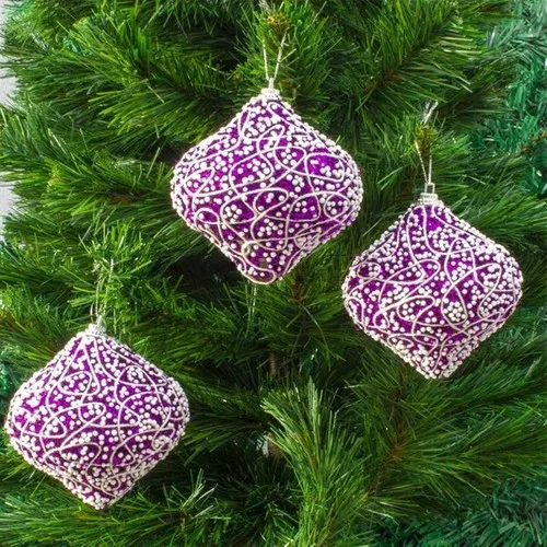 Kbkmarket Kbk Market Christmas Pine Tree Ornament Purple Rope Patterned 3 'Topacul