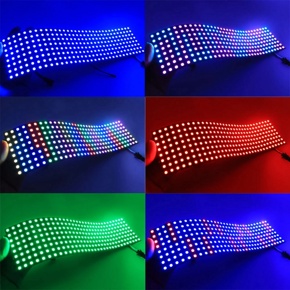1~3PCS WS2812B RGB LED Flexible 8x8 16x16 8x32 Pixel Panel Strip Matrix Screen W