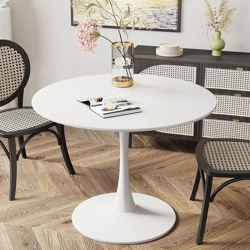 

Modern Round Dining Table, 31.5'' Tulip Table with MDF Table Top & Metal Pedestal Base for Dining Room Living Room Cafe