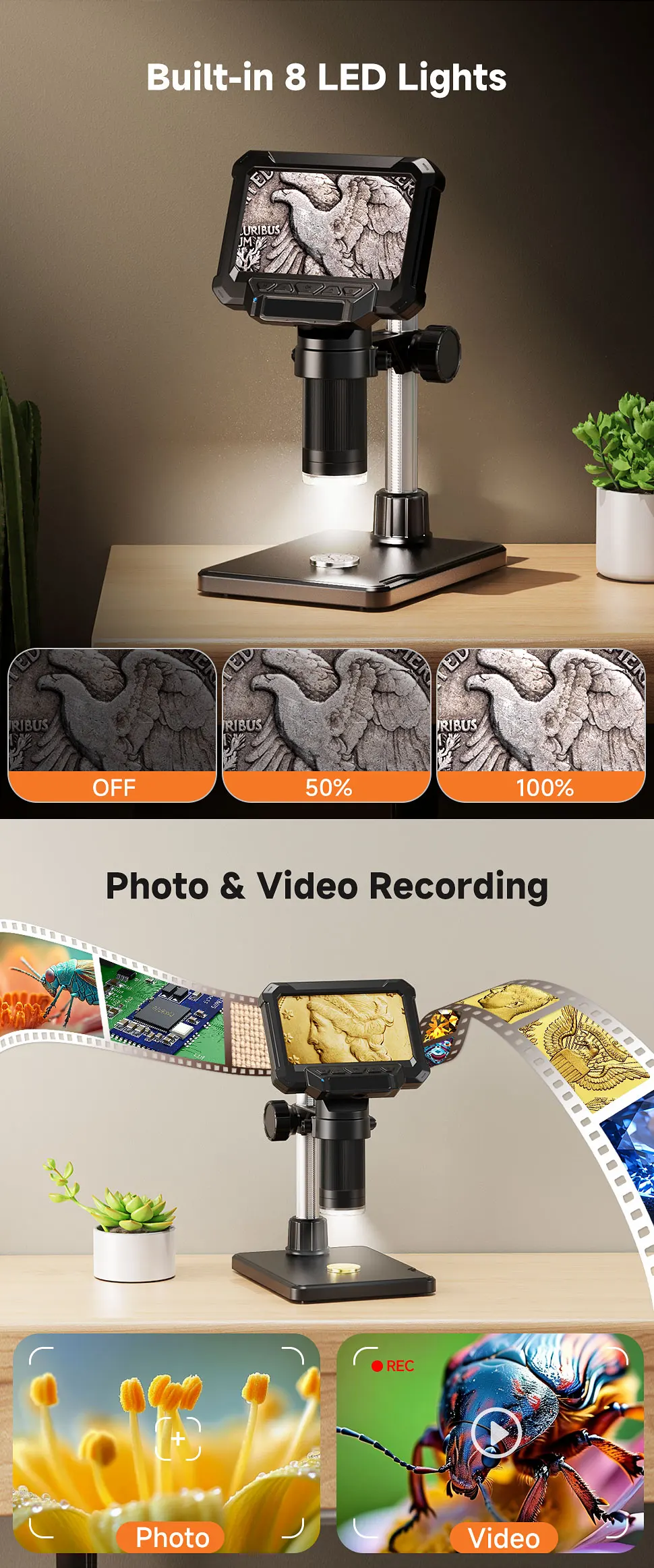 4.3inch Microscope Digital Coin Microscope 1600X Coin Magnifier with Lights 1920