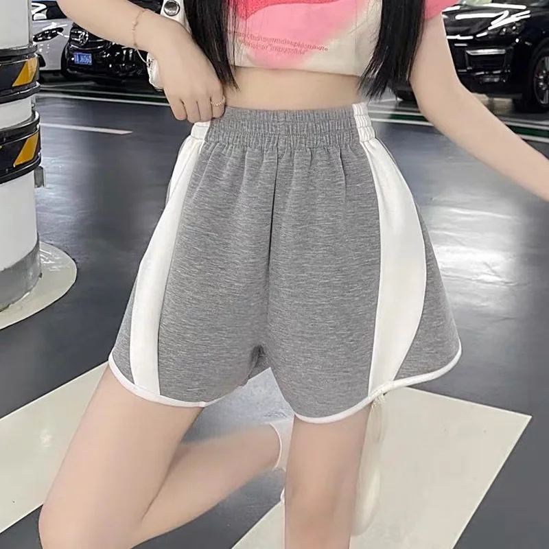 2023 New Summer High Waist Contrast Color Slim Wide Leg Casual Fashion Versatile Loose Straight Leg Sports Women's Shorts