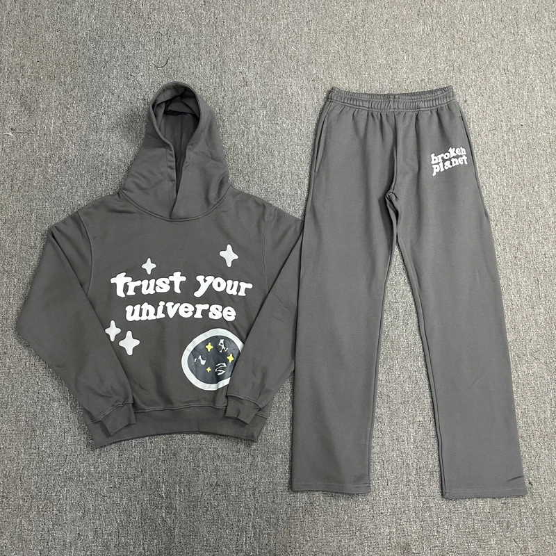 

Real Photo Broken Planet Hooded Sweatpants Set Couple Loose Tracksuits Fashion Autumn Winter High Quality Cotton Hoodies Set