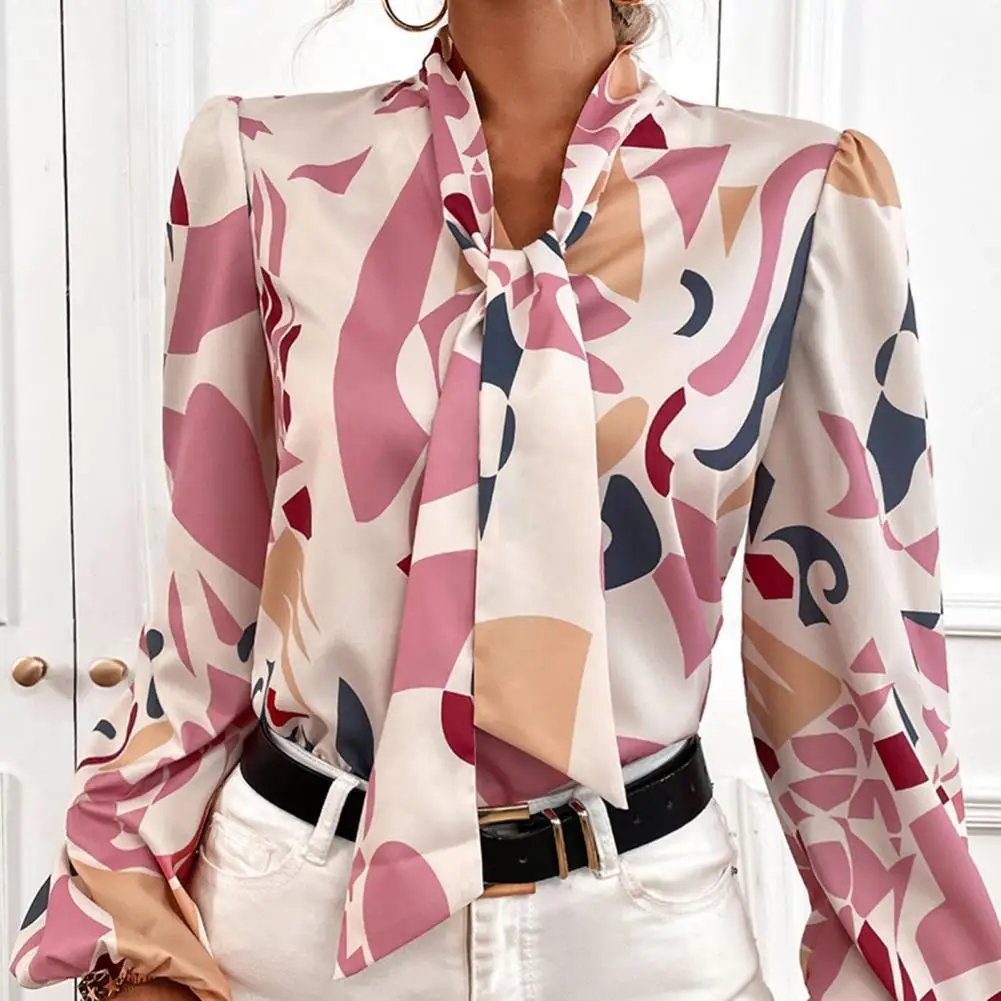 

Elegant Shirts for Women Pullover Top Lace Up Tie Bow Long Sleeve Shirts Women Tops and Bloues blusa feminina блузка женская