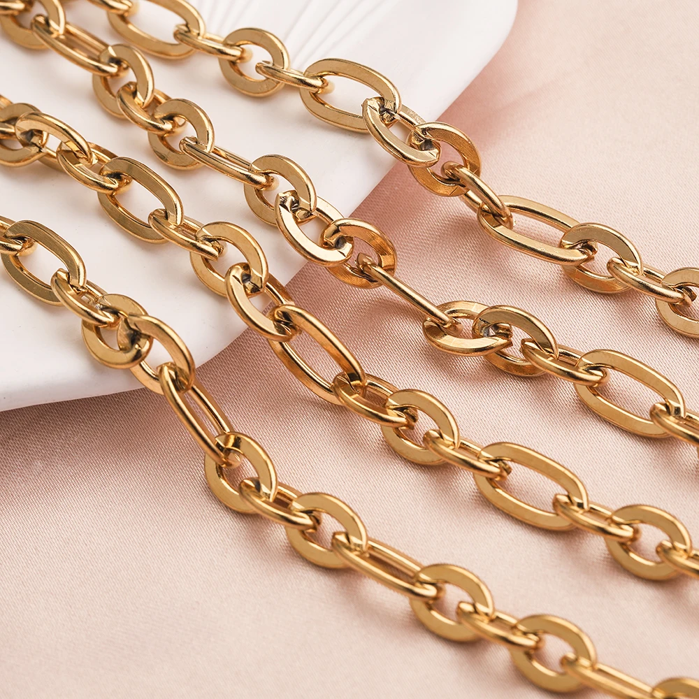 1 м золотой кабель Rolo из нержавеющей стали плоская проволока шикарный брелок 3:1