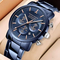 2024 New Multi functional Watch Hannah Martin Brand 46mm Blue Silver Stainless Steel Leisure Quartz Timing Watch Freee Shipping 1
