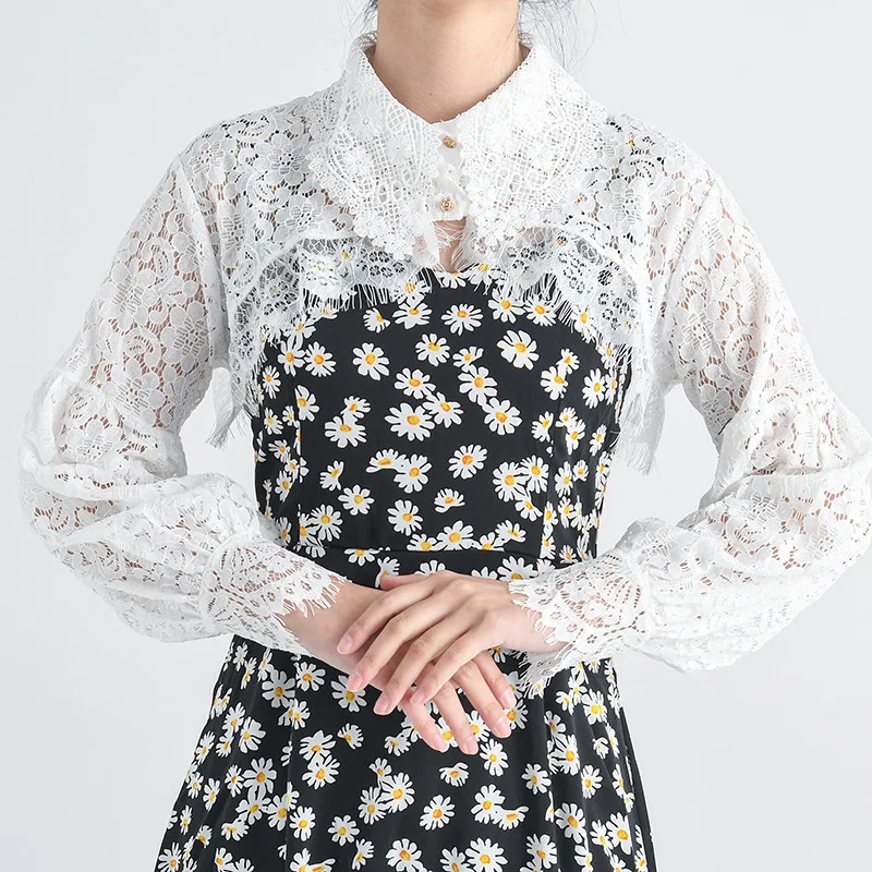 Damen-Langarmshirt mit gefälschtem Kragen, Schichtung, Überzug, Anti-Exposition, Sonnenschutz, Oberteil für Kleider – Detail 3