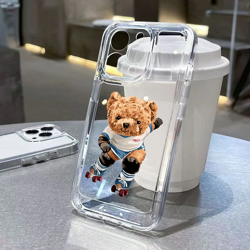 Teddy Bear Couple Cartoon Clear Phone Case Cover