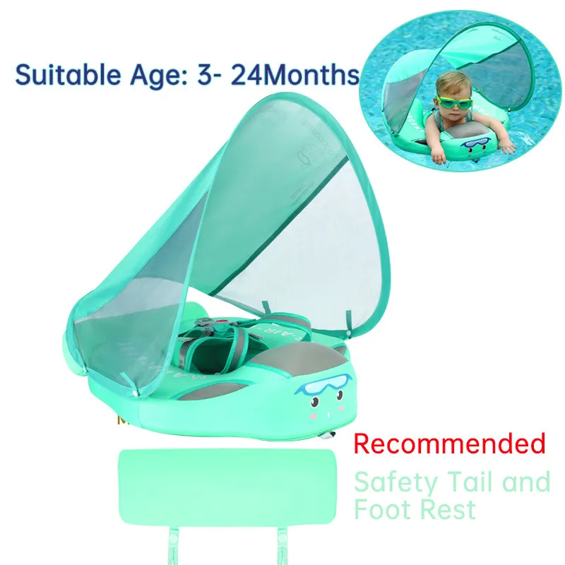 Mambobaby Float with Canopy Baby Swim Ring Pool Removable UPF 50+ Sun Canopy Non Inflatable Baby Float Swim Trainer swimming ring swimming pool float