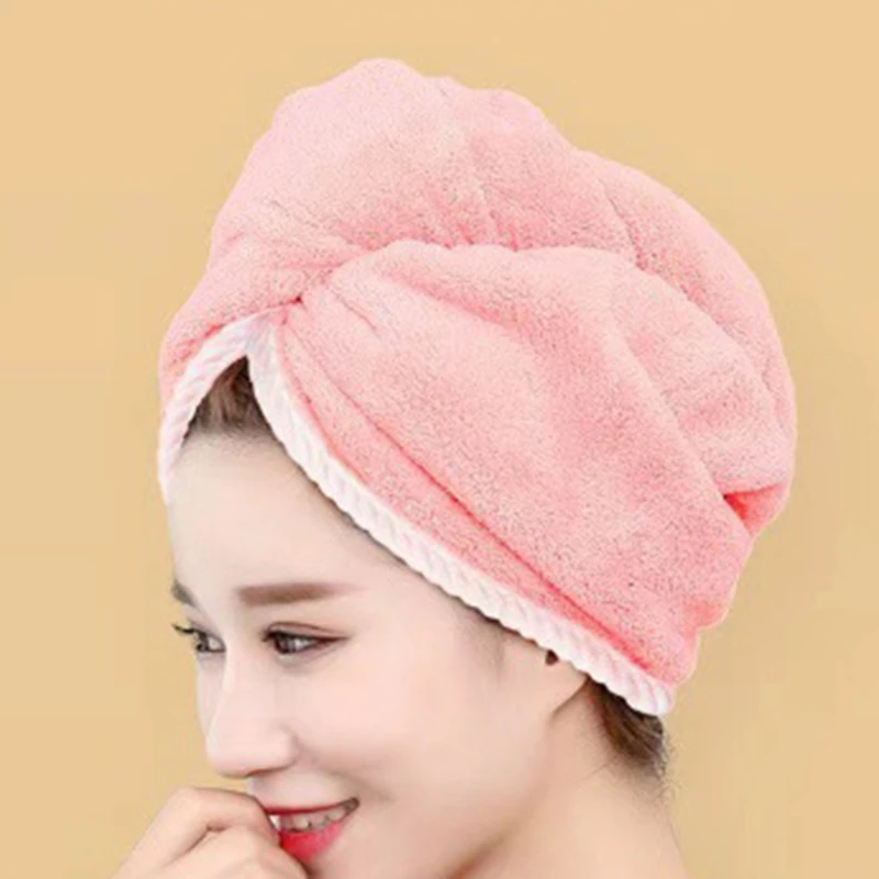 

Women Hair Drying Hat Quick-dry Double Layer Towel Cap Hat Microfiber Solid Color Towel Cap Super Absorption Hair Dry Bath Cap