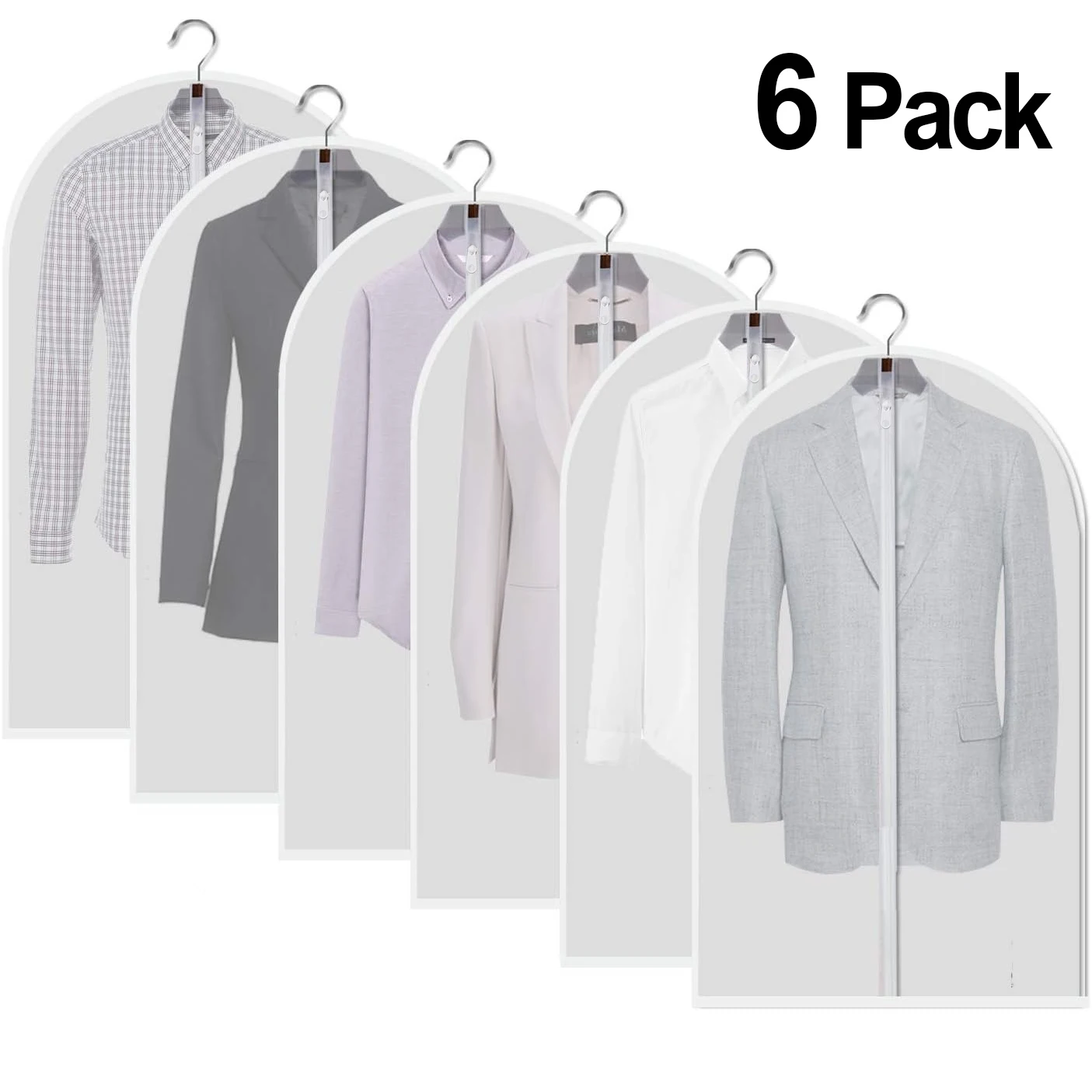 6 Pack Plastic Garment Bags Clothing Storage Bags Hanging for Closet with Zipper for Suit,Coat Travel Closet Clear Garment Bags